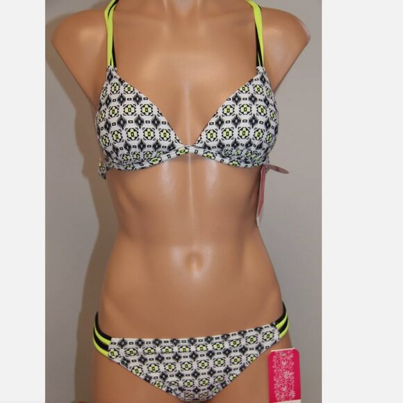 Hula Honey Other - New Hula Honey Swimsuit Bikini 2 piece set Sz XS Push Up Black Yellow